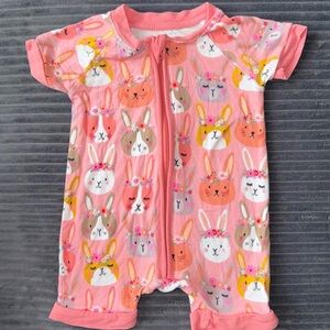Little Sleepies Pink Bunny Floral Short Sleeve One-Piece